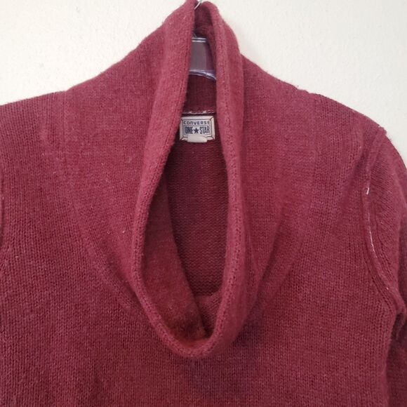 Converse One Star Sweater Womens Medium Cowl Neck Long Sleeve Maroon Red - Picture 8 of 15